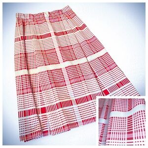VTG 70s Homemade Red & White Plaid Pleated Skirt | S